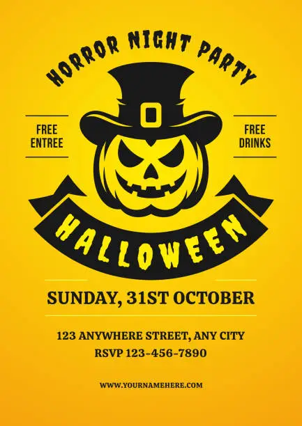 Vector illustration of Halloween horror night music party flyer design template yellow retro poster vector flat