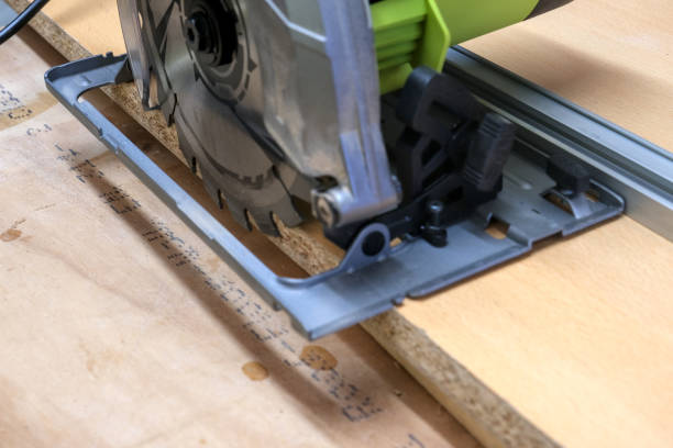 istock Circular saw on a DIY circular saw track 2148106980