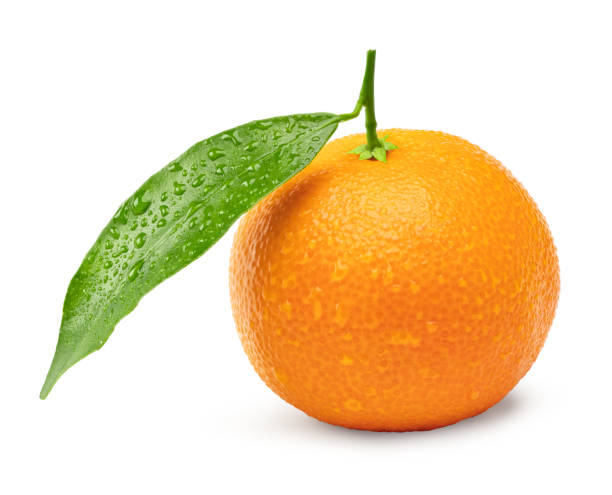 istock mandarin with green leaf with droplets isolated on white background. clipping path 2148108388