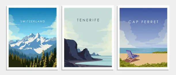 Vector illustration of Collection of wall posters, travel postcards, banners