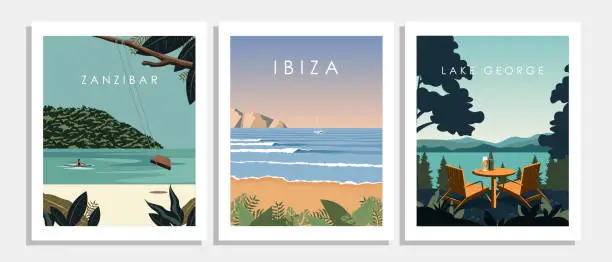 Vector illustration of Set of wall posters, travel banners, postcards, covers