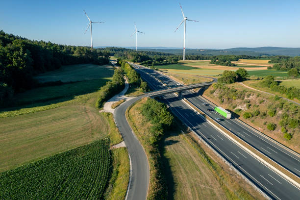 istock Traffic on rural highway, aerial view 2148110353