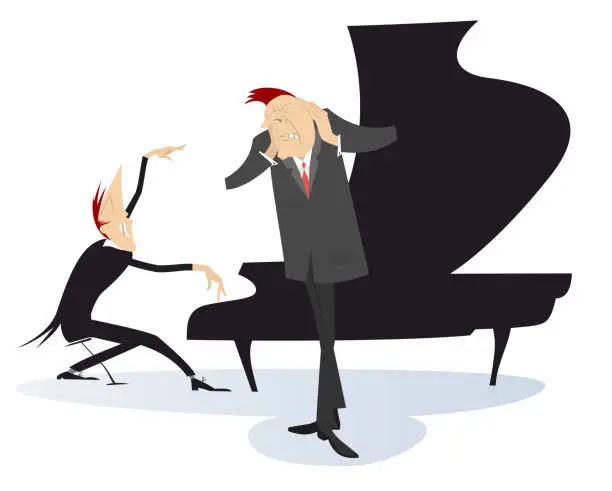 Vector illustration of Singer and pianist men. Duet of musicians