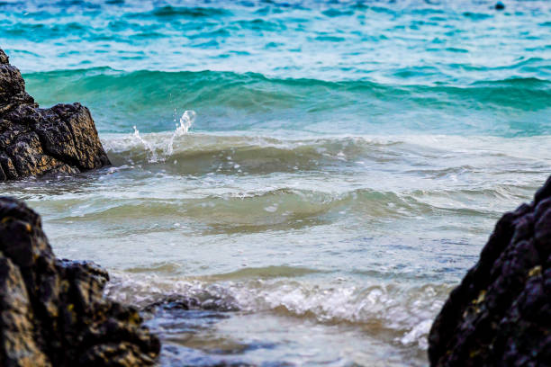 nature waves on the rocks, and seascape with summer holiday