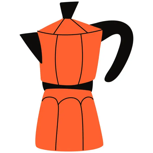 Vector illustration of Moka Pot Coffee Maker. Hand draw vector electric espresso coffee maker pot. Icon collection for menu, coffee shop.