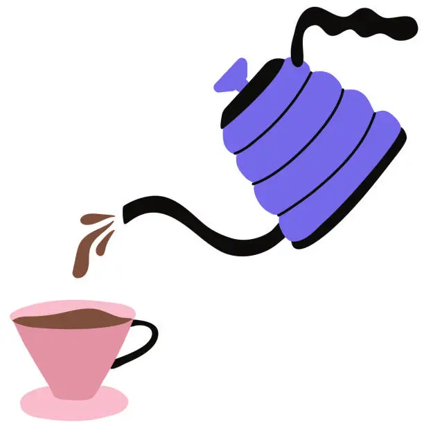 Vector illustration of Сoffee pot with cup of coffee. Icon collection for menu, coffee shop.