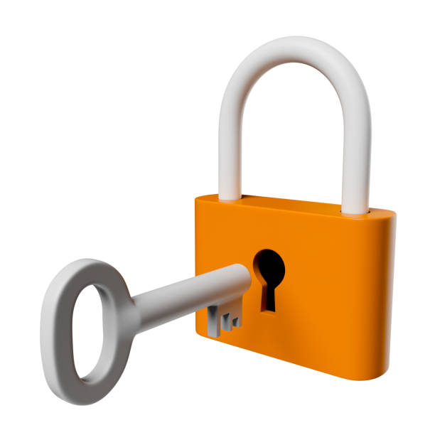 istock Key and a padlock isolated on white background 2148112722