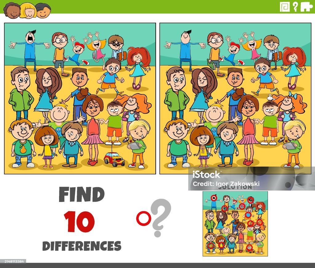 Difference Character Differences Activity With Cartoon Children Characters Group Stock ...
