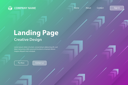 Landing page template for your website. Modern and trendy background with motion effect. Abstract design with rising arrows and beautiful color gradient. This illustration can be used for your design, with space for your text (colors used: Green, Blue, Purple, Pink). Vector Illustration (EPS file, well layered and grouped), wide format (3:2). Easy to edit, manipulate, resize or colorize. Vector and Jpeg file of different sizes.