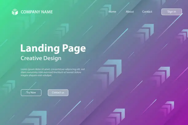 Vector illustration of Landing page Template - Abstract design with rising arrows - Trendy Purple gradient