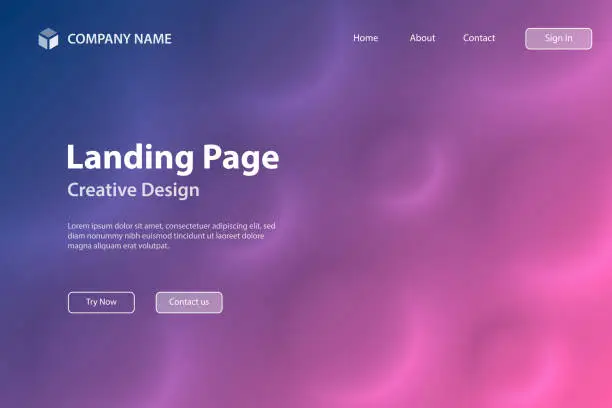 Vector illustration of Landing page Template - Abstract background with circles and Purple gradient