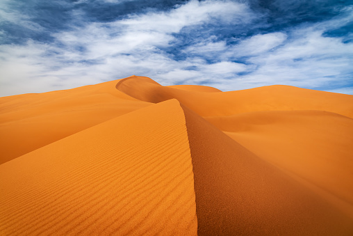 Merzouga, Morocco. Sand dunes in the Sahara Desert, North Africa - Erg Chebbi dunes.
