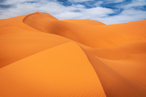 Merzouga, Morocco. Erg Chebbi sand dunes in the Sahara Desert, North Africa.