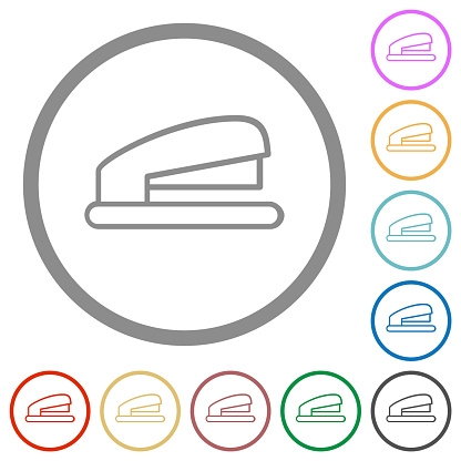 Office stapler outline flat color icons in round outlines on white background