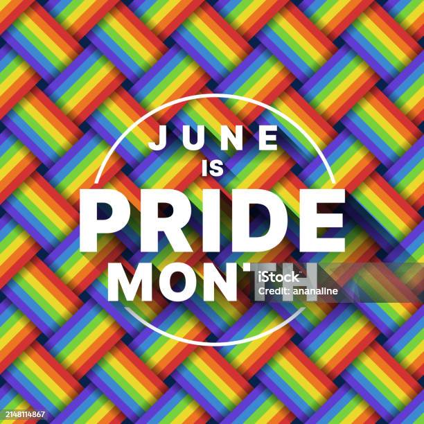 June Spring Flag June Is Pride Month Text In Line Circle On Rainbow Pride Flag Cross ...