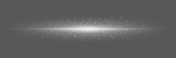 Vector illustration of Glowing white line, flash of dust and light effect with glare of particles.