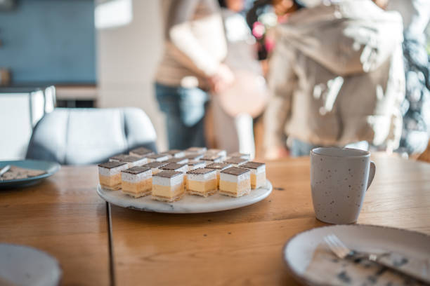 Cup of tea and cakes on the table