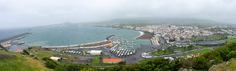 Coastal landscape of Faial, a civil parish in the Madeiran municipality of Santana located along the northern coast of the island of Madeira, Portugal. Aerial view