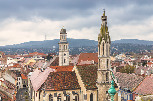 Sopron town, top view from the Firewatch Tower, Hungary, Europe.