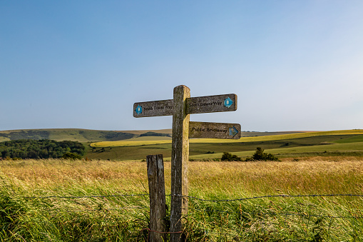 A sign post in rural Sussex, with a shallow depth of field