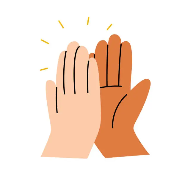 Vector illustration of Two diverse hands giving high five
