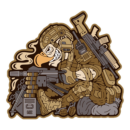 Military patch. Army badges on clothes. Military Eagle. Bald eagle holding a weapon. Army stamp. Military emblem. Stock Vector Image