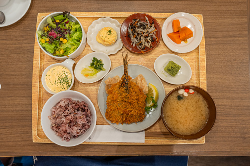 A top view of a Japanese breakfast set