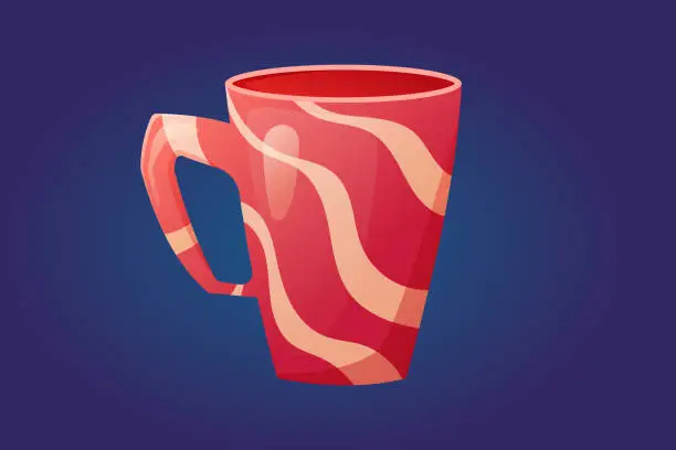 Vector illustration of Vector isolated cartoon ceramic striped drink mug or cup.