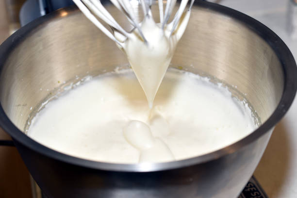 istock Metal bowl with prepared cream. 2148124554