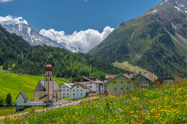 View on the Mountaineering Village Vent in the Ötztal valley in Tyrol Austria during a beautiful springtime day in the Alps