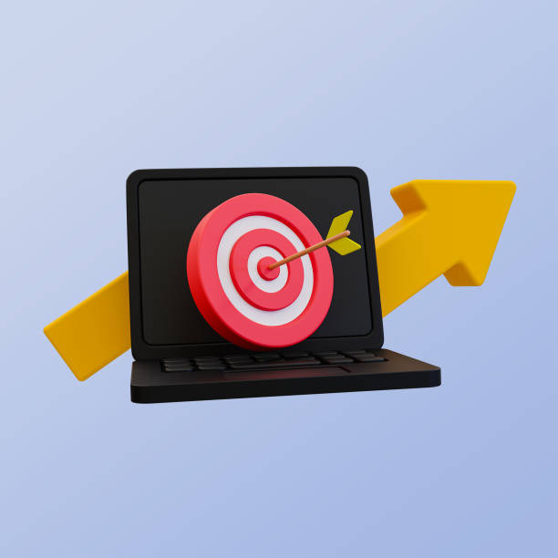 istock 3d minimal laptop with a dartboard and an arrow rising. 3d illustration. 2148126030