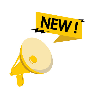 Megaphone with Whats new speech bubble banner. Loudspeaker. Label for business, marketing and advertising. Vector illustration