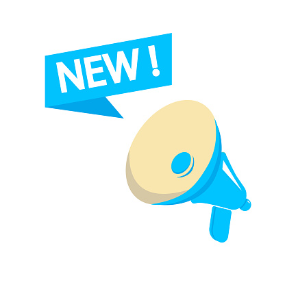 Megaphone with Whats new speech bubble banner. Loudspeaker. Label for business, marketing and advertising. Vector illustration
