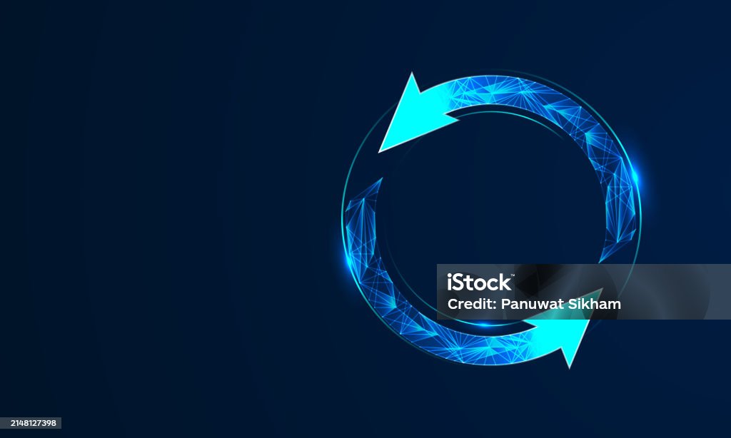 Abstrakt gehen zwei Pfeile auf dunkelblauem Hintergrund. Digitales Wechsel- und Geldtransferkonzept. Low-Poly-Drahtgitter-Vektorillustration im futuristischen Hologramm-Stil. Polygonales Recycling-Symbol. - Lizenzfrei Veränderung Vektorgrafik Abstrakt gehen zwei Pfeile auf dunkelblauem Hintergrund. Digitales Wechsel- und Geldtransferkonzept. Low-Poly-Drahtgitter-Vektorillustration im futuristischen Hologramm-Stil. Polygonales Recycling-Symbol. - Lizenzfrei Veränderung Vektorgrafik