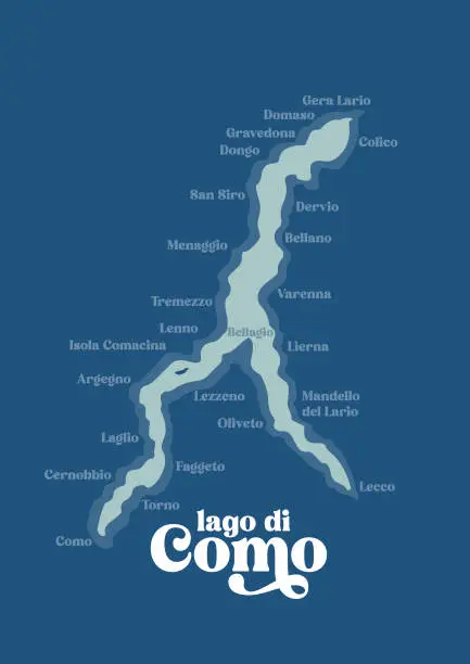 Vector illustration of Lake Como Map  Minimalistic style in blue and green