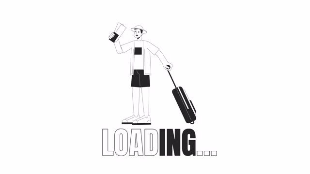 Traveler with airline tickets carrying luggage bw loading animation