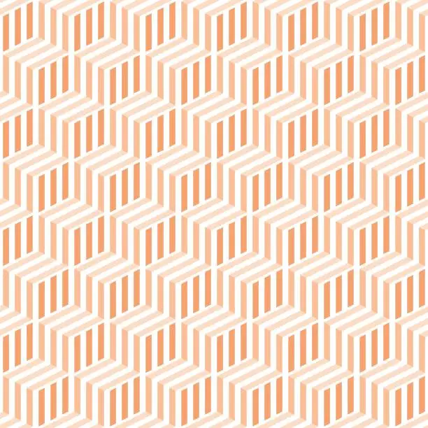 Vector illustration of Seamless peach fuzz color striped pattern geometric cube vector background.