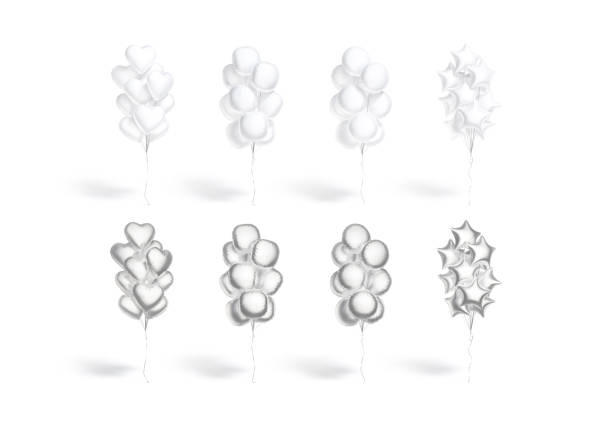 Party balloons with streamers and confetti floating on whiteGold/Silver alternatives...