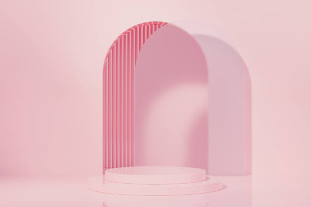 istock 3D rendering image of pink circular pedestal in bright studio 2148129823