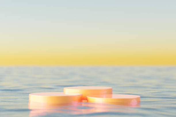 istock Creative design of floating objects on seawater in sunset 2148129873