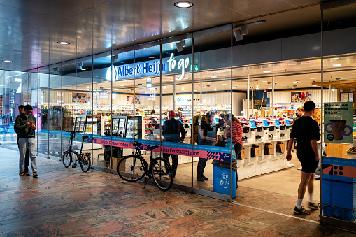 Rotterdam, The Netherlands - April 6th, 2024: AH (Albert Heijn) To Go At Rotterdam Central Station The Netherlands