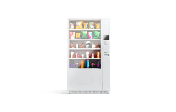 istock Blank white vending machine with snacks and drinks mockup, isolated 2148130716