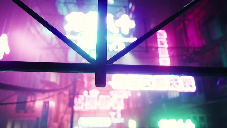 colorful neon lights add a touch of excitement to this quiet Asian town at night