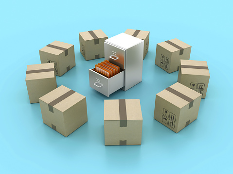 Archives with Folders and Cardboard Boxes - Colored Background - 3D Rendering