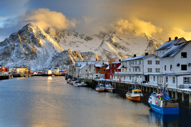 istock Sunrise at Henningsvaer harbour, Norway, Europe 2148132839