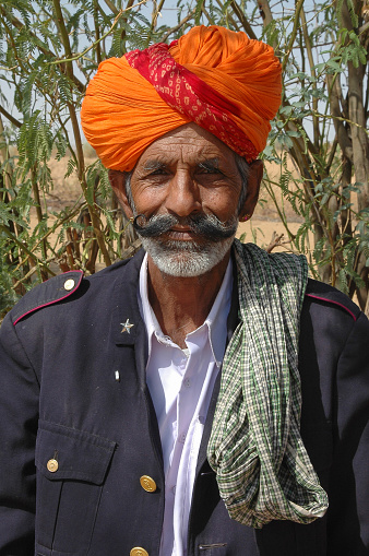 Rajasthan, India - March 13, 2006: Portrait of an old Rajasthani peasant