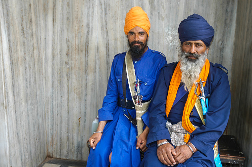 Rajasthan, India - March 14, 2006: Men of the Sikh religion in the city of Pushkar