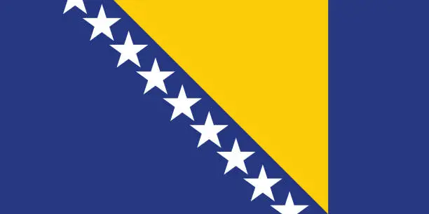 Vector illustration of Bosnia and Herzegovina flag. Flag icon. The official ratio. Standard color. Standard size. A rectangular flag. Computer illustration. Digital illustration. Vector illustration.