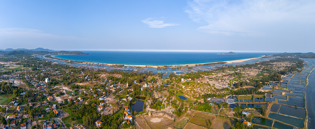 Aerial view of O Loan lagoon in sunset, Phu Yen province, Vietnam. Travel and landscape concept.