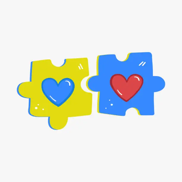 Vector illustration of Puzzle love doodle modern hand drawn print